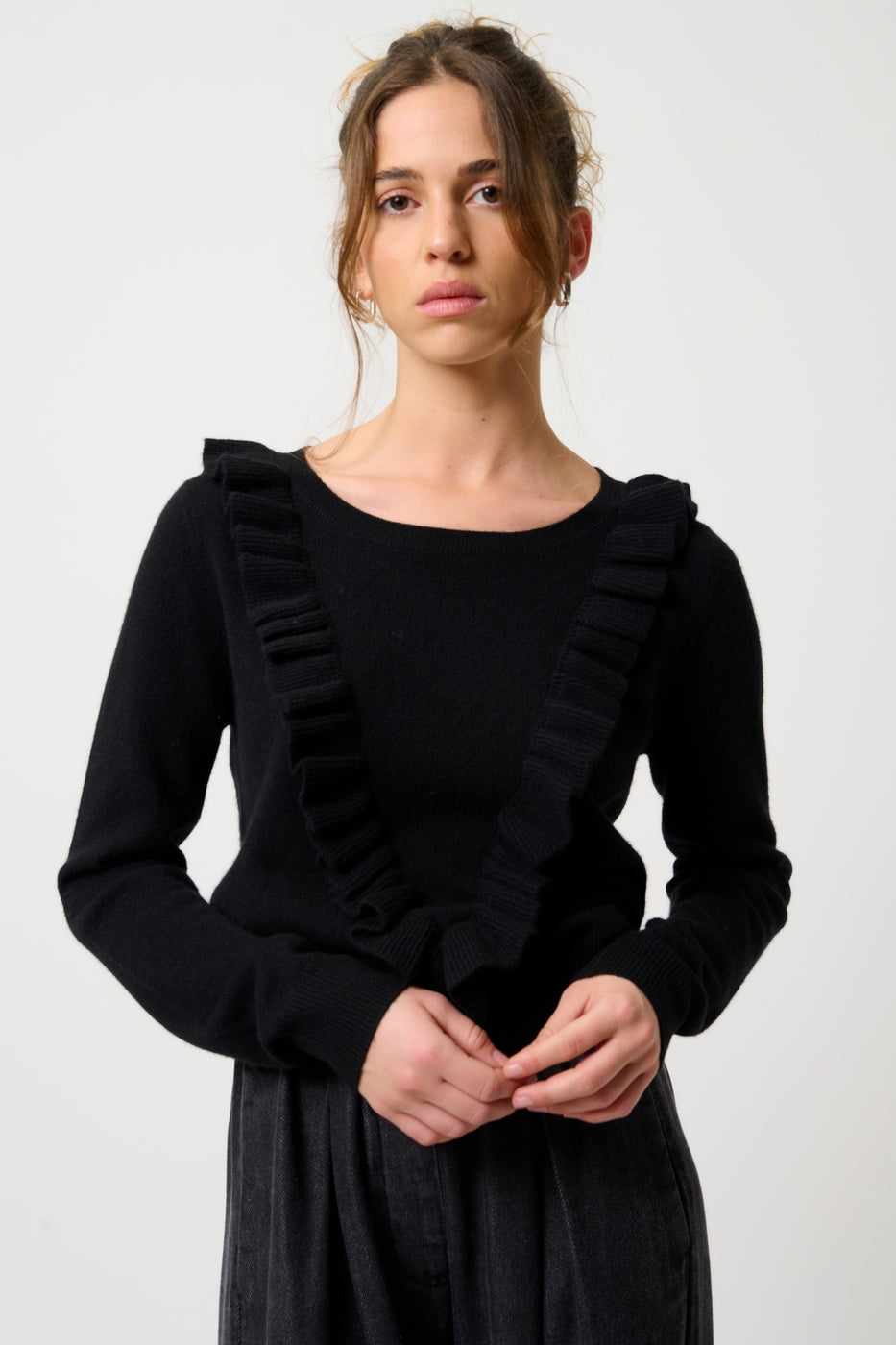 Pull Col Rond Volants Devant - Knott - Noir
