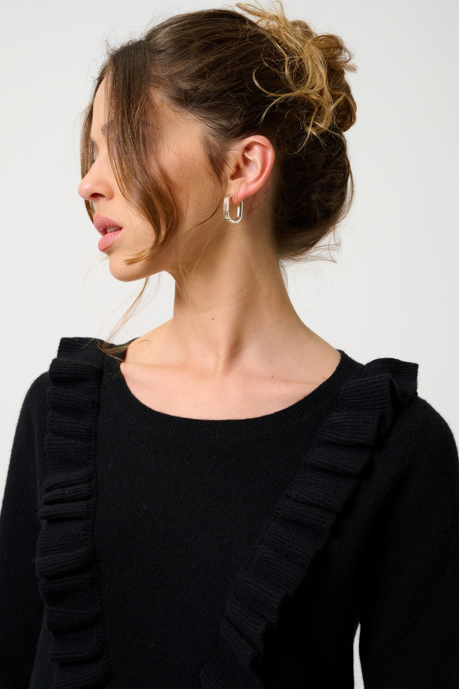 Pull Col Rond Volants Devant - Knott - Noir