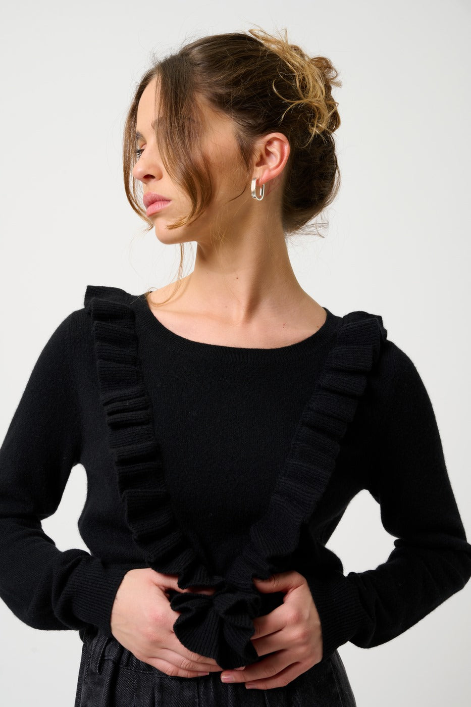 Pull Col Rond Volants Devant - Knott - Noir