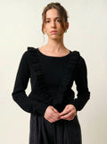 Jersey de cuello redondo con volantes delanteros - Knott - Negro