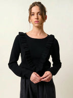 Jersey de cuello redondo con volantes delanteros - Knott - Negro