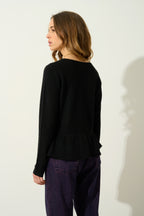 Round-Neck Jumper with Flounced Hem - Cadair - Black