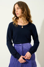 Boat-Neck Jumper with Front Drop - Glyder - Navy