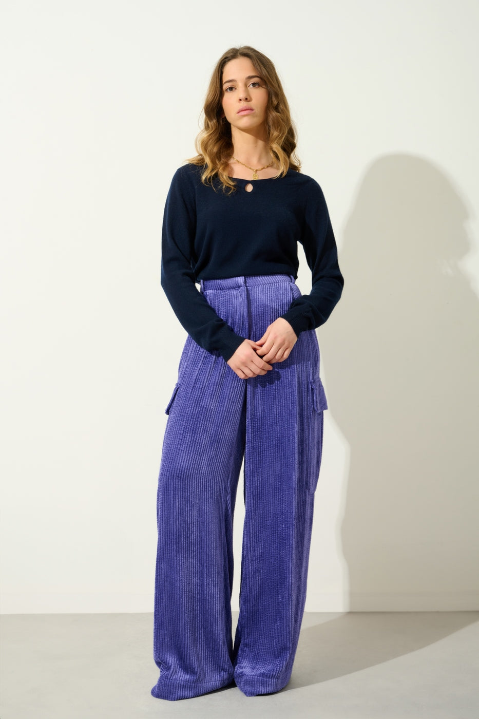 Boat-Neck Jumper with Front Drop - Glyder - Navy