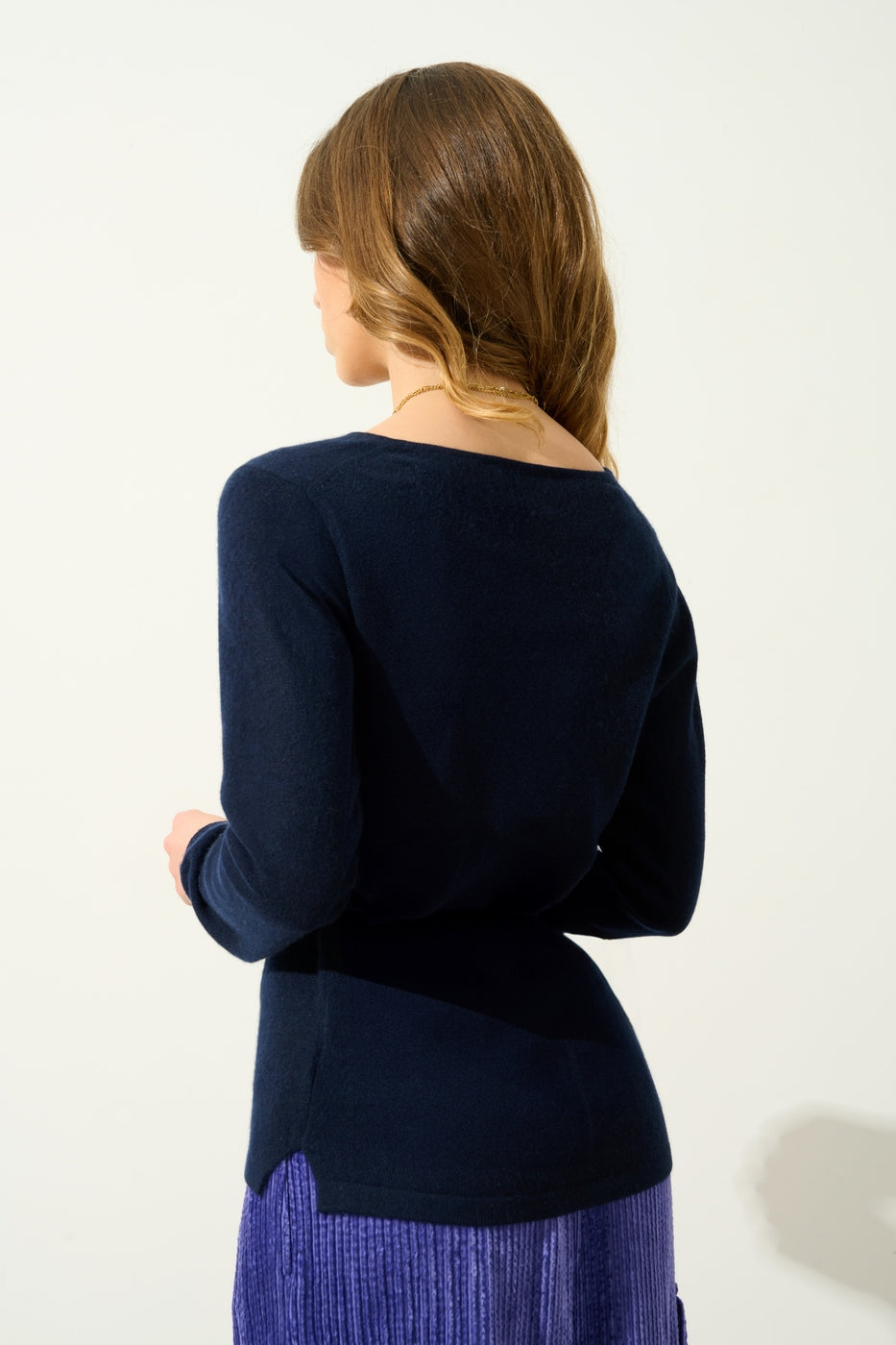Boat-Neck Jumper with Front Drop - Glyder - Navy