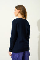 Pull Col Tunisien Bodmin - Navy - 100% Cachemire 2 Fils - Femme