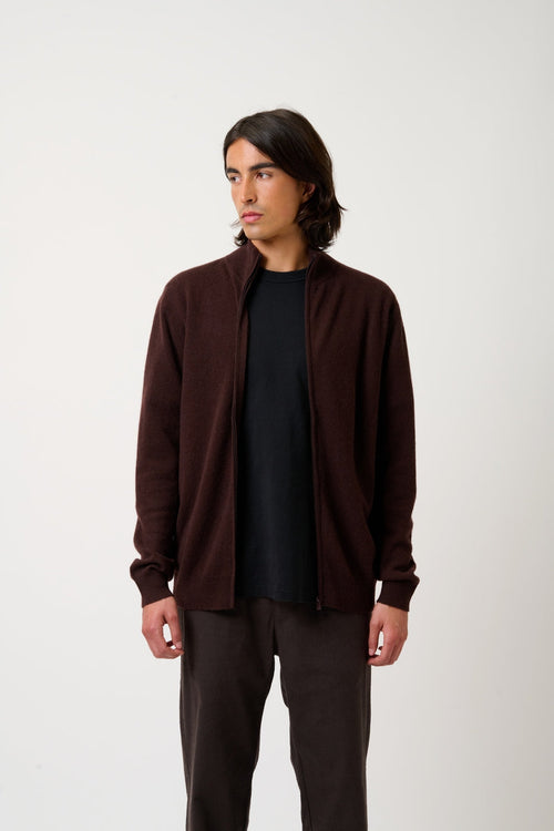 Cárdigan con cremallera y cuello alto - Albaron - Choco