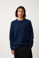 Pull Col Rond 4 Fils Cabanes - Bleu Nuit Chiné - 100% Cachemire 4 Fils - Homme