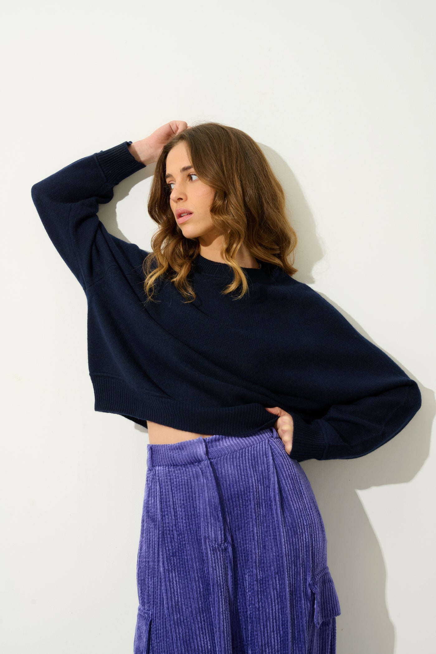 Adoria Round Neck 4-Ply Jumper - Navy - 100% 4-Ply Cashmere - Women