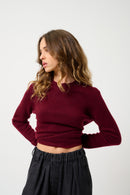 Pull Col Rond 4 Fils Jetsan - Cranberry Chiné - 100% Cachemire 4 Fils - Femme