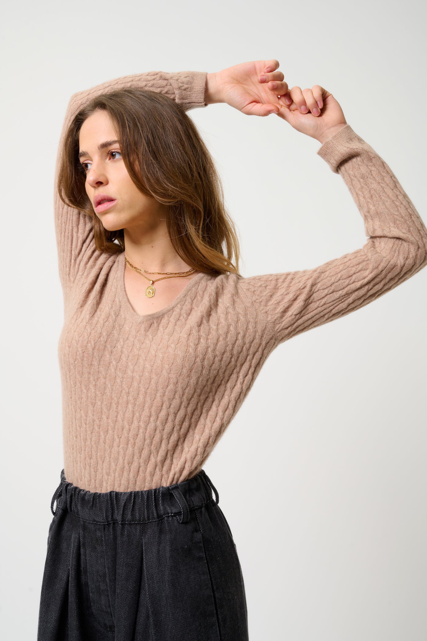 Jersey Cuello en V - Grasmoor - Camel Jaspeado
