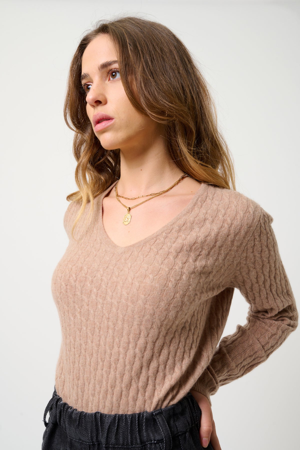 Jersey Cuello en V - Grasmoor - Camel Jaspeado