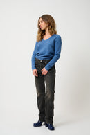 Pull Col V Grasmoor - Bleu Denim - 100% Cachemire 2 Fils - Femme