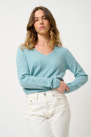 Pull Col V Grasmoor - Aqua Chiné - 100% Cachemire 2 Fils - Femme