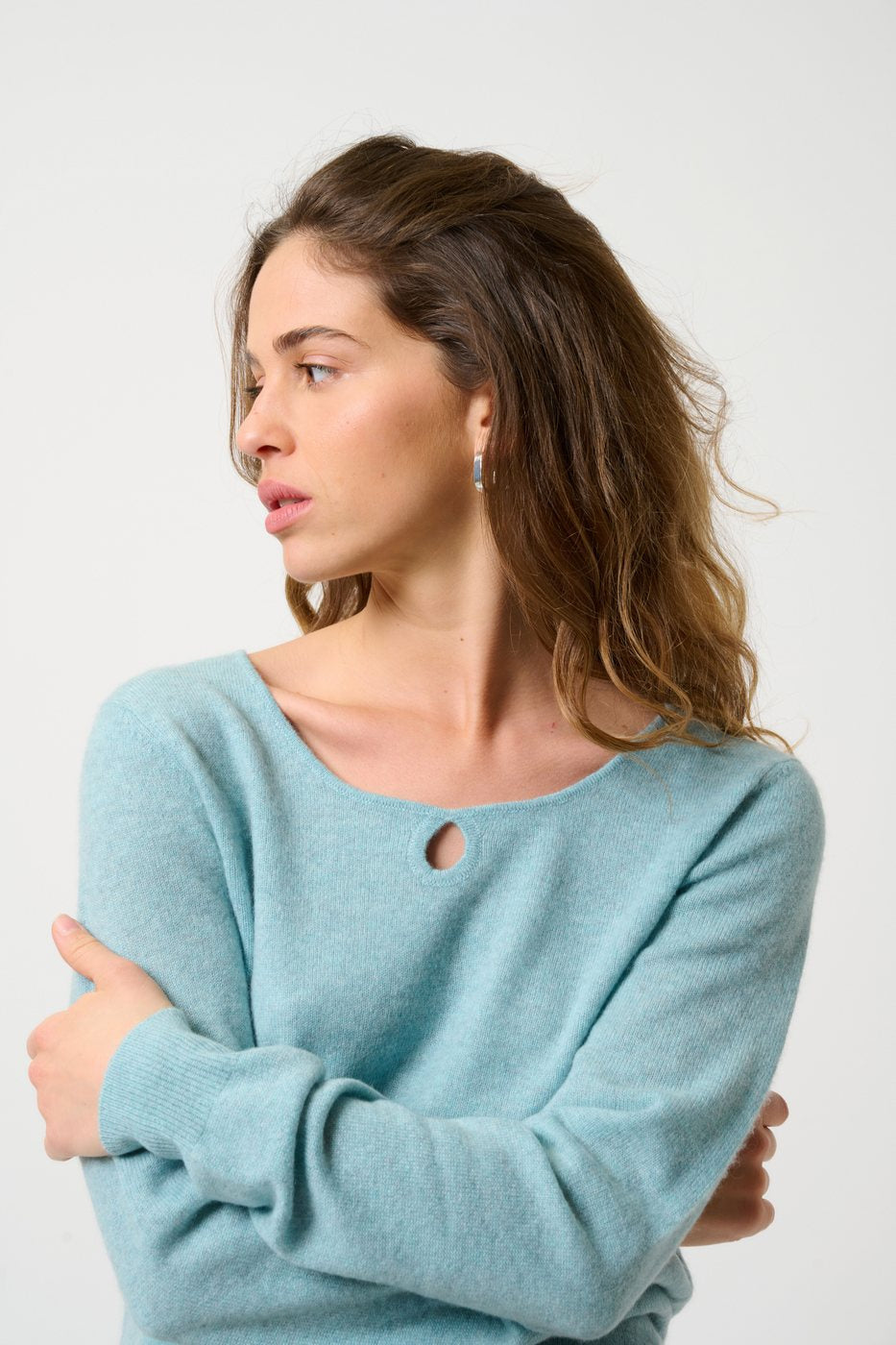 Jersey de cuello barco con gota delantera - Glyder - Aqua jaspeado