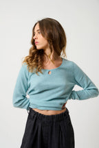 Jersey de cuello barco con gota delantera - Glyder - Aqua jaspeado