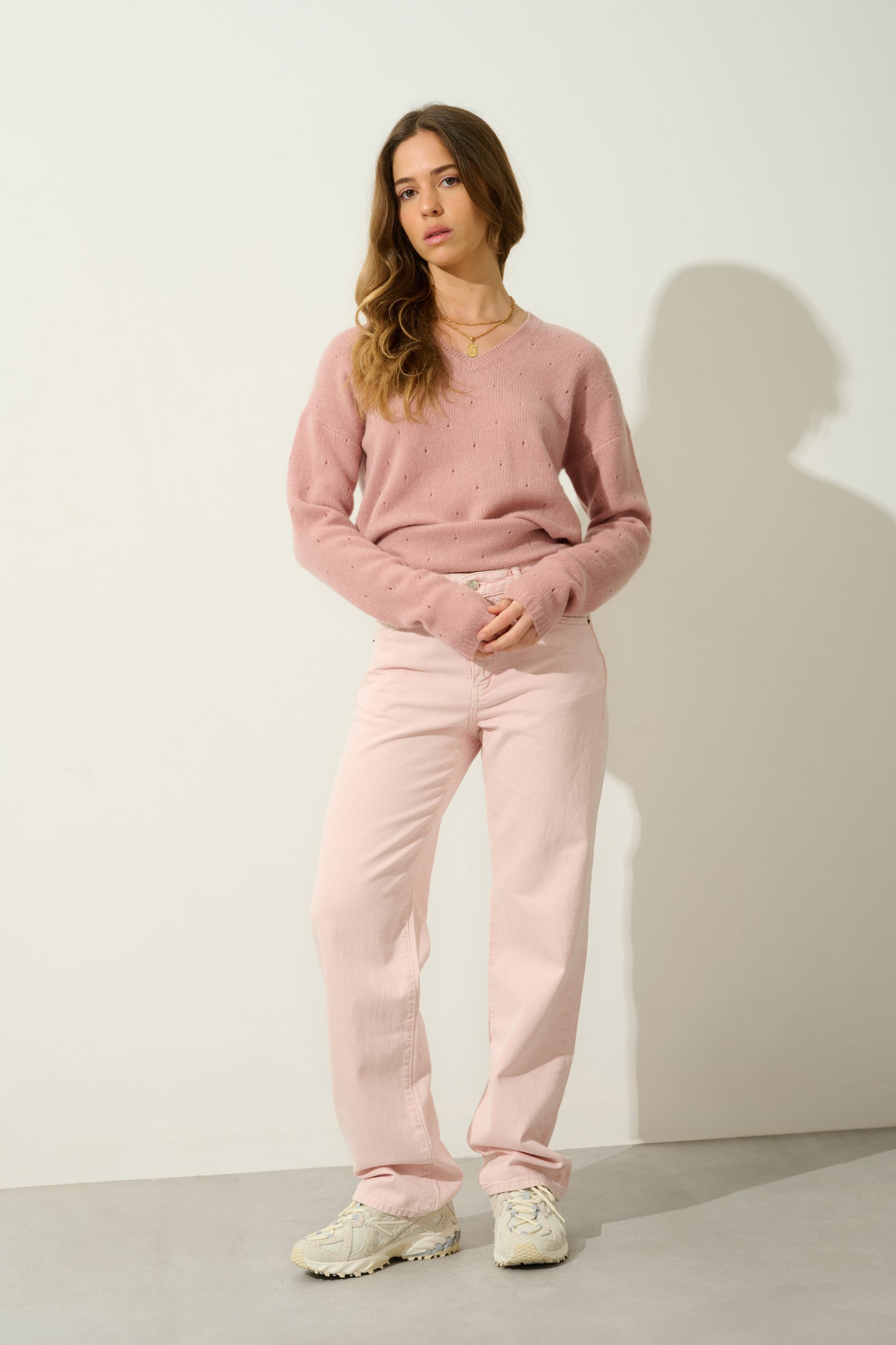 Jersey Cuello V 4 Hilos - Doty - Rosa Palo