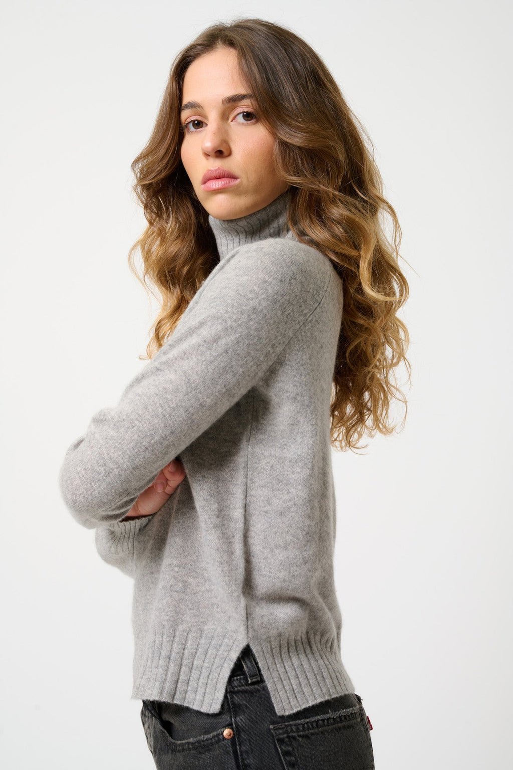 Cassy Roll-Neck Jumper - Marl Cloud - 100% 2-Ply Cashmere - Women