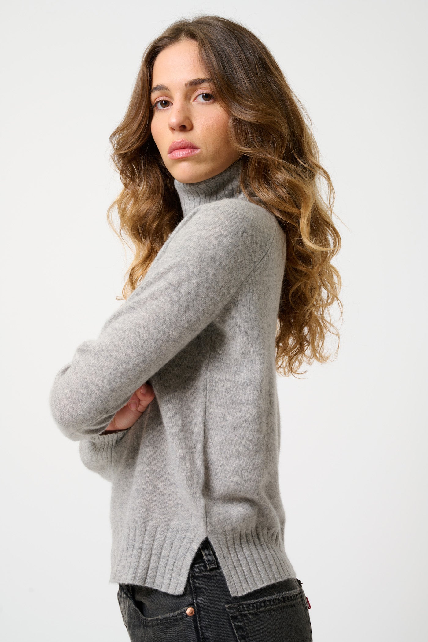 Cassy Roll-Neck Jumper - Marl Cloud - 100% 2-Ply Cashmere - Women