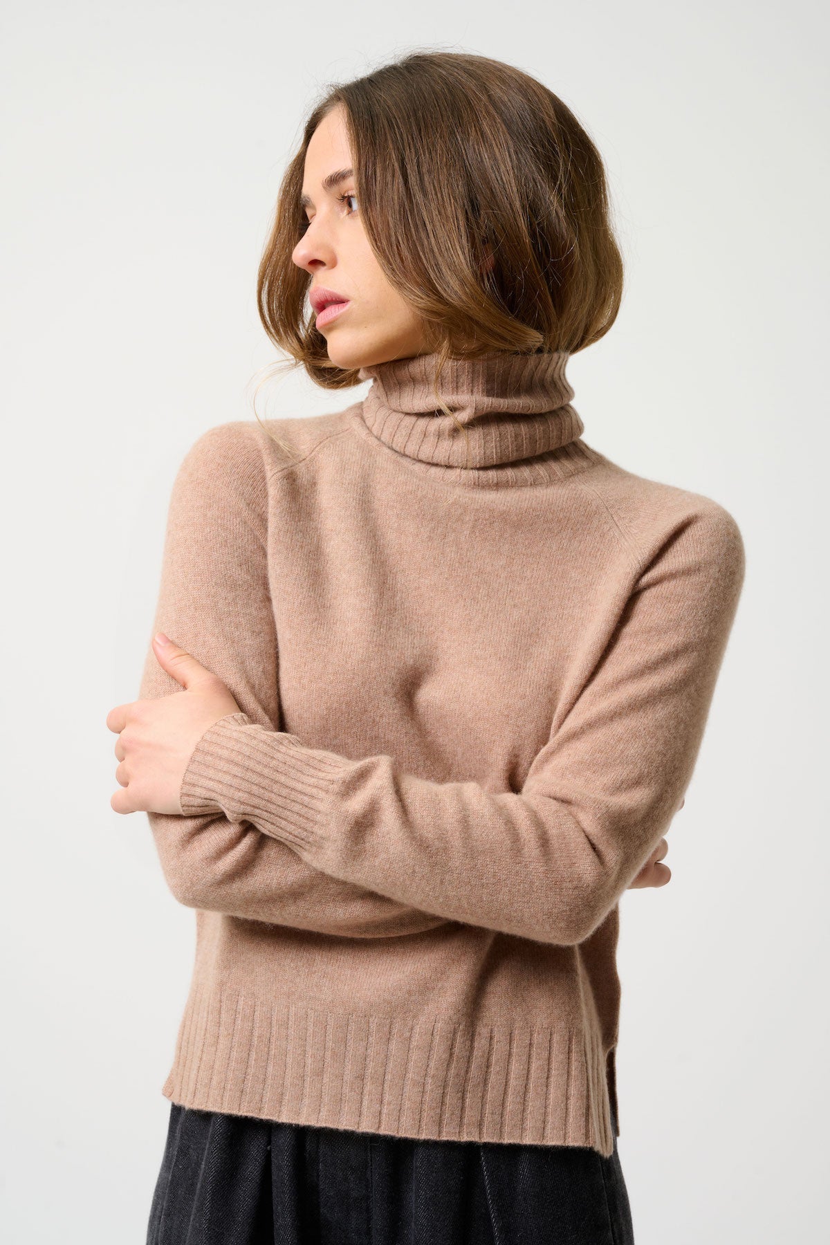 Jersey Cuello Vuelto Cassy - Camello Jaspeado - 100% Cachemira 2 Hilos - Jersey - Mujer