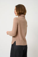 Jersey de cuello alto Cassy - Camello jaspeado - 100% cachemira de 2 capas - Jersey - Mujer