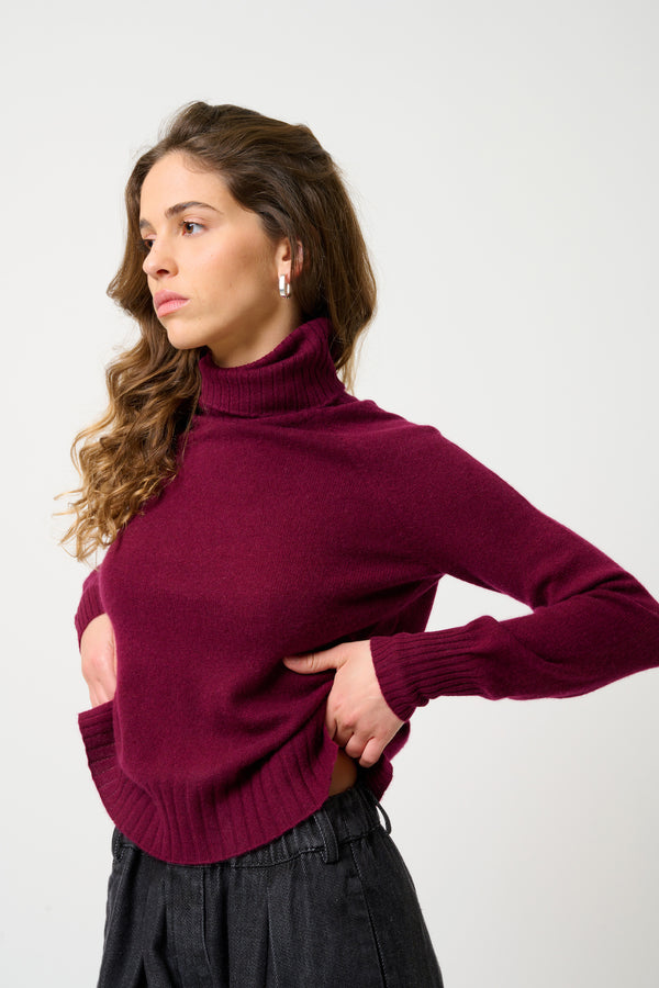 Jersey de Cuello Vuelto Cassy - Burdeos - 100% Cachemira 2 Cabos