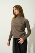 Jersey de cuello alto Cassy - Topo jaspeado - 100% cachemira de 2 hilos - Mujer