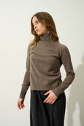 Roll-Neck Jumper Cassy - Taupe Marl - 100% 2-Ply Cashmere - Women