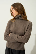 Roll-Neck Jumper Cassy - Taupe Marl - 100% 2-Ply Cashmere - Women