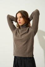 Roll-Neck Jumper Cassy - Taupe Marl - 100% 2-Ply Cashmere - Women