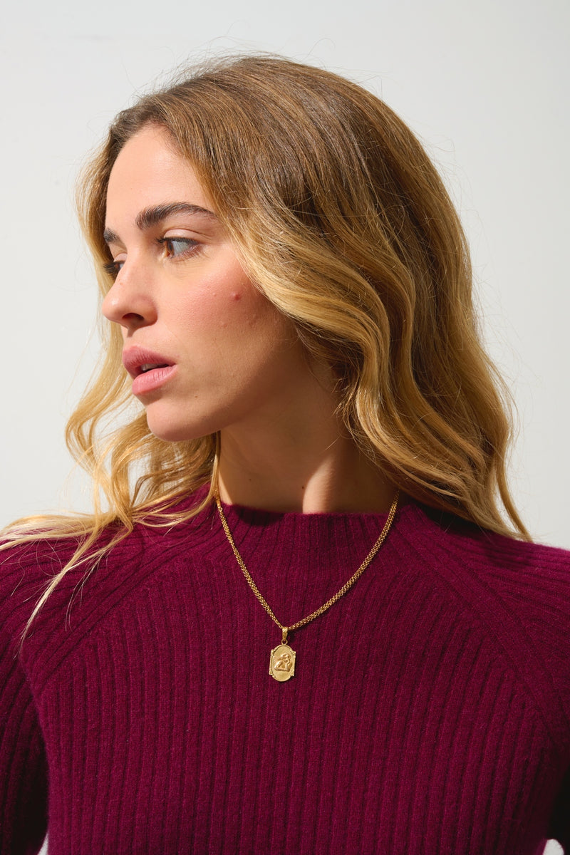 Pull Col Montant Boutons Poignets - Assia - Bordeaux