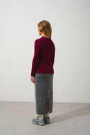Pull Col Montant Boutons Poignets - Assia - Bordeaux