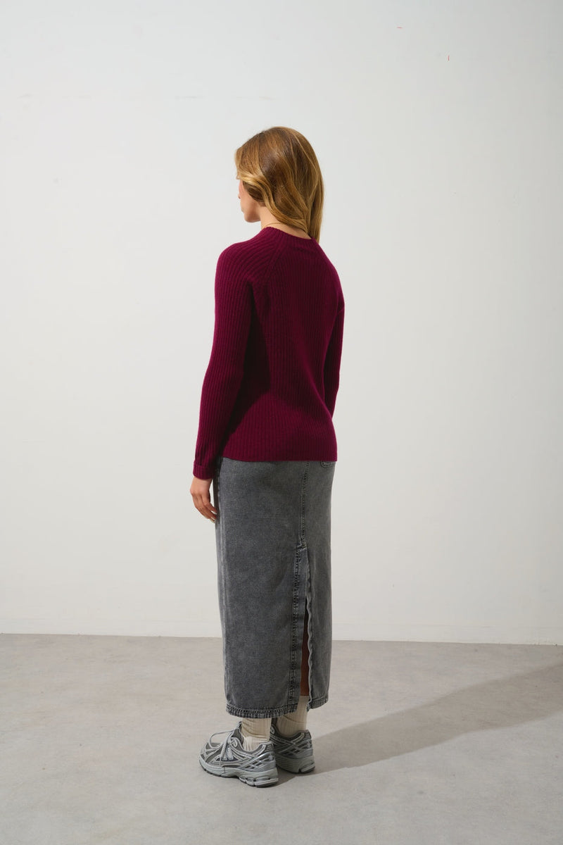 Pull Col Montant Boutons Poignets - Assia - Bordeaux
