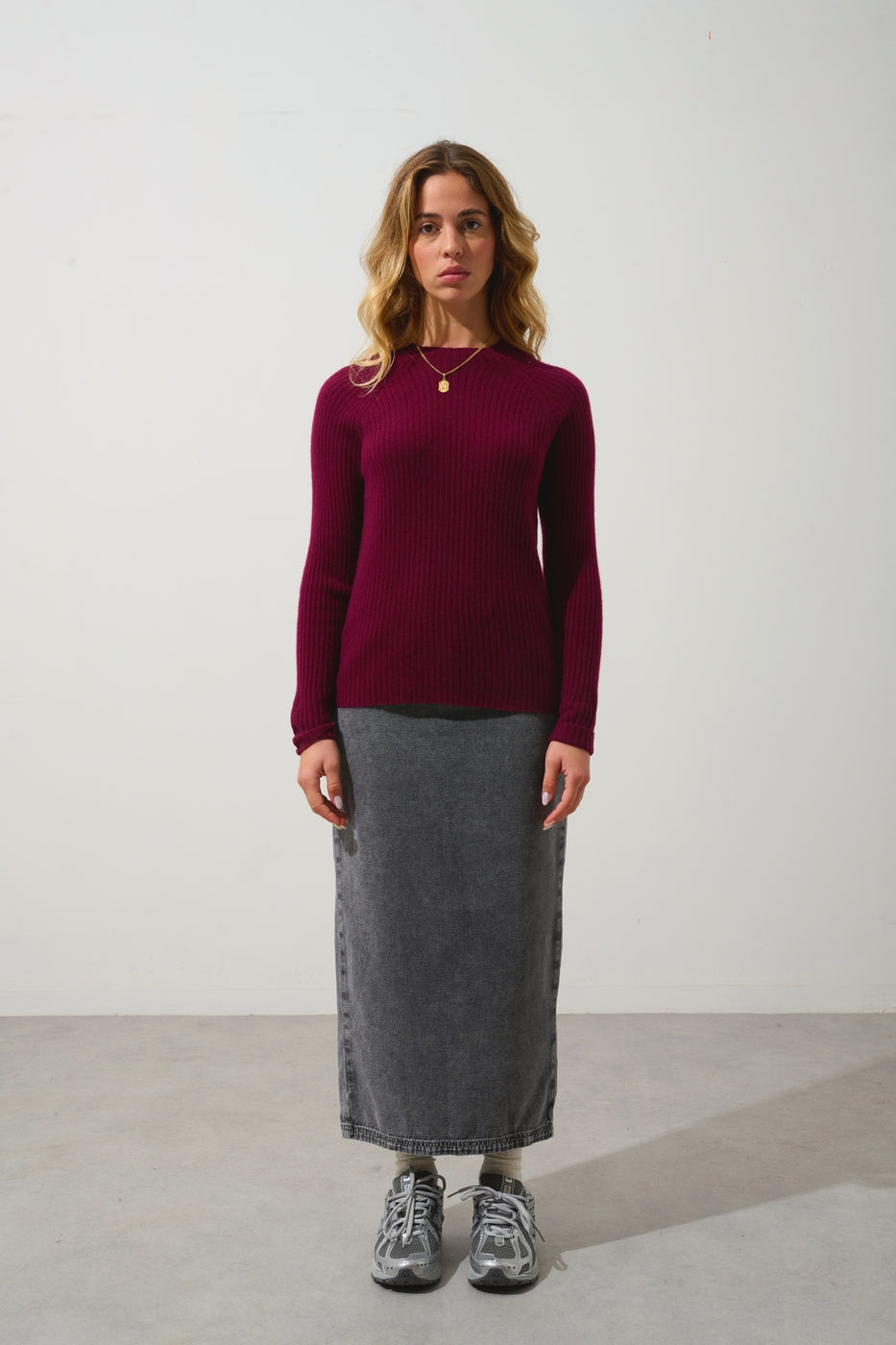 Jersey Cuello Alto Botones en Puños - Assia - Burdeos