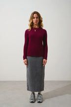 Jersey Cuello Alto Botones en Puños - Assia - Burdeos