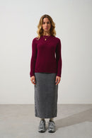 Pull Col Montant Boutons Poignets - Assia - Bordeaux