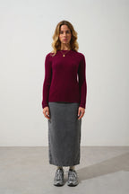 Pull Col Montant Boutons Poignets - Assia - Bordeaux