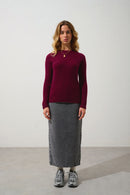 Pull Col Montant Boutons Poignets - Assia - Bordeaux