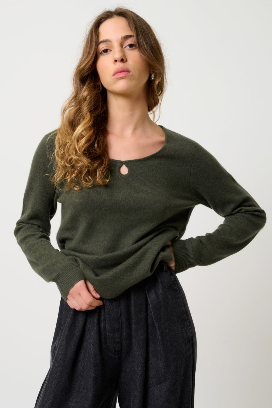 Pull Col Bateau Goutte Devant - Glyder - Kaki