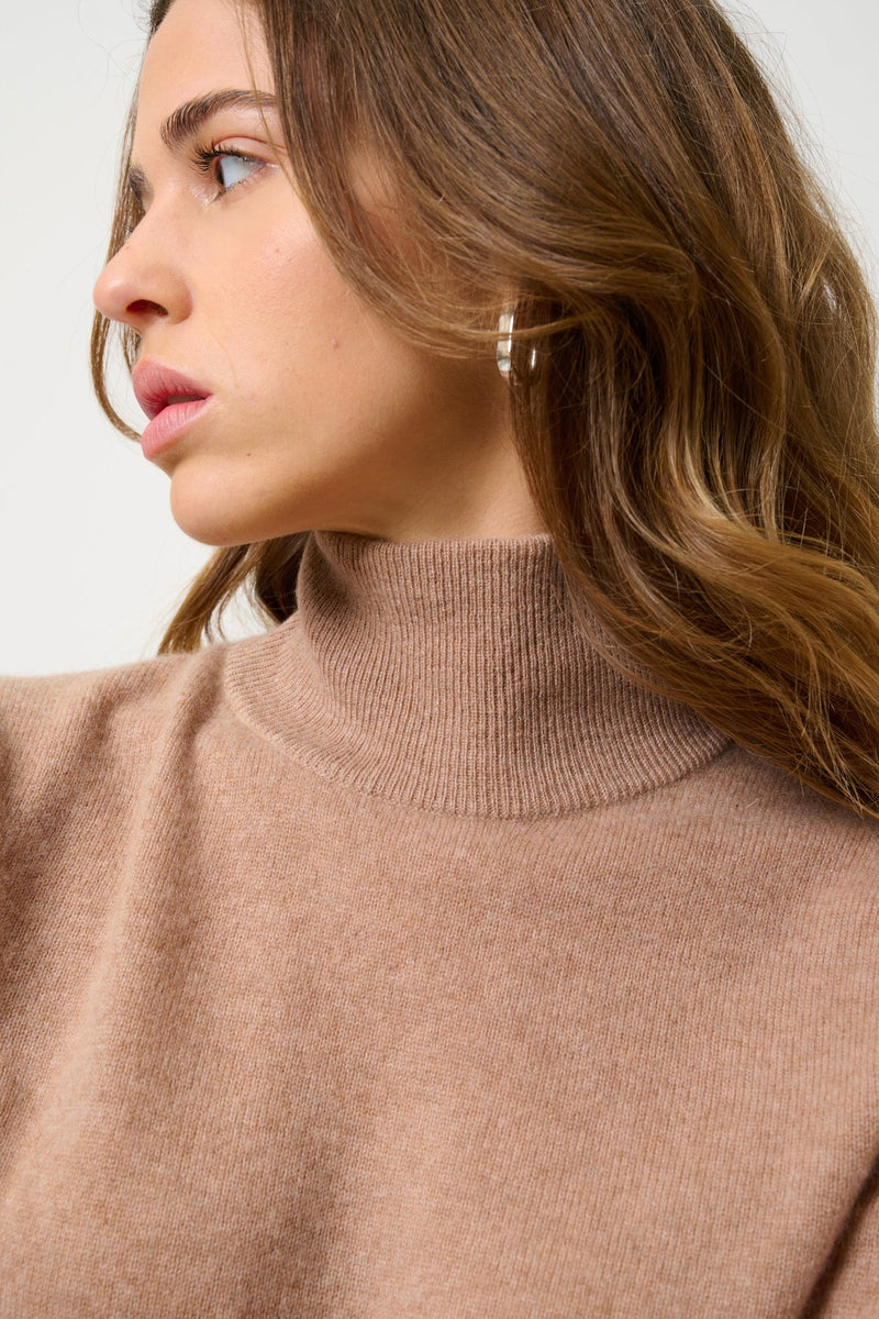 Eileen Turtleneck Sweater - Heather Camel - 100% 2-ply Cashmere - Women