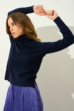 Jersey Cuello Alto Cassy - Navy - 100% Cachemira 2 Hilos - Punto - Mujer