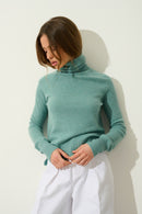 Pull Col Roulé Cassy - Vert Chiné - 100% Cachemire 2 Fils - Femme