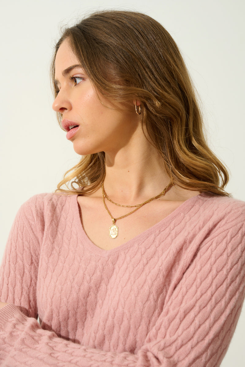 Pull Col V Grasmoor - Bois De Rose - 100% Cachemire 2 Fils - Femme