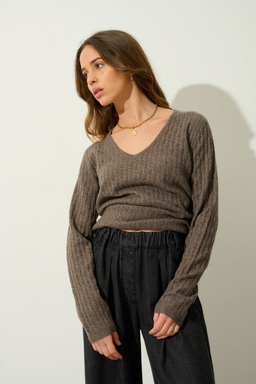Pull Col V - Grasmoor - Taupe Chiné