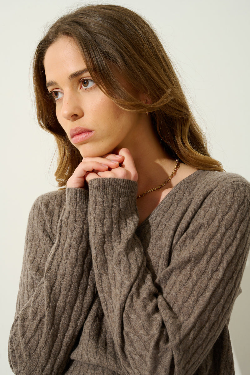 Pull Col V - Grasmoor - Taupe Chiné