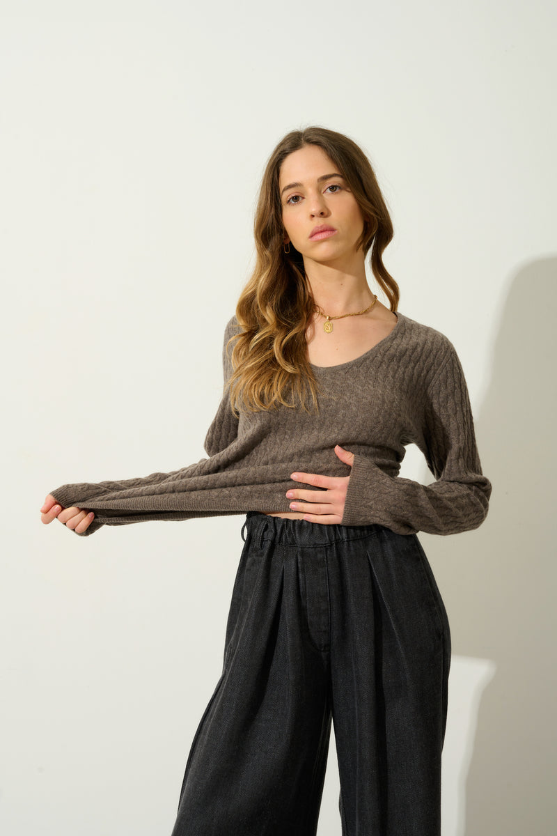 Pull Col V - Grasmoor - Taupe Chiné