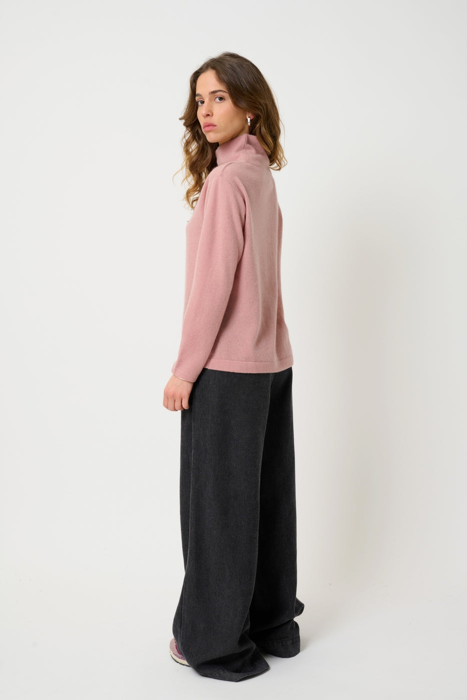 High-Neck Cable Knit Jumper - Cheviot - Rosewood