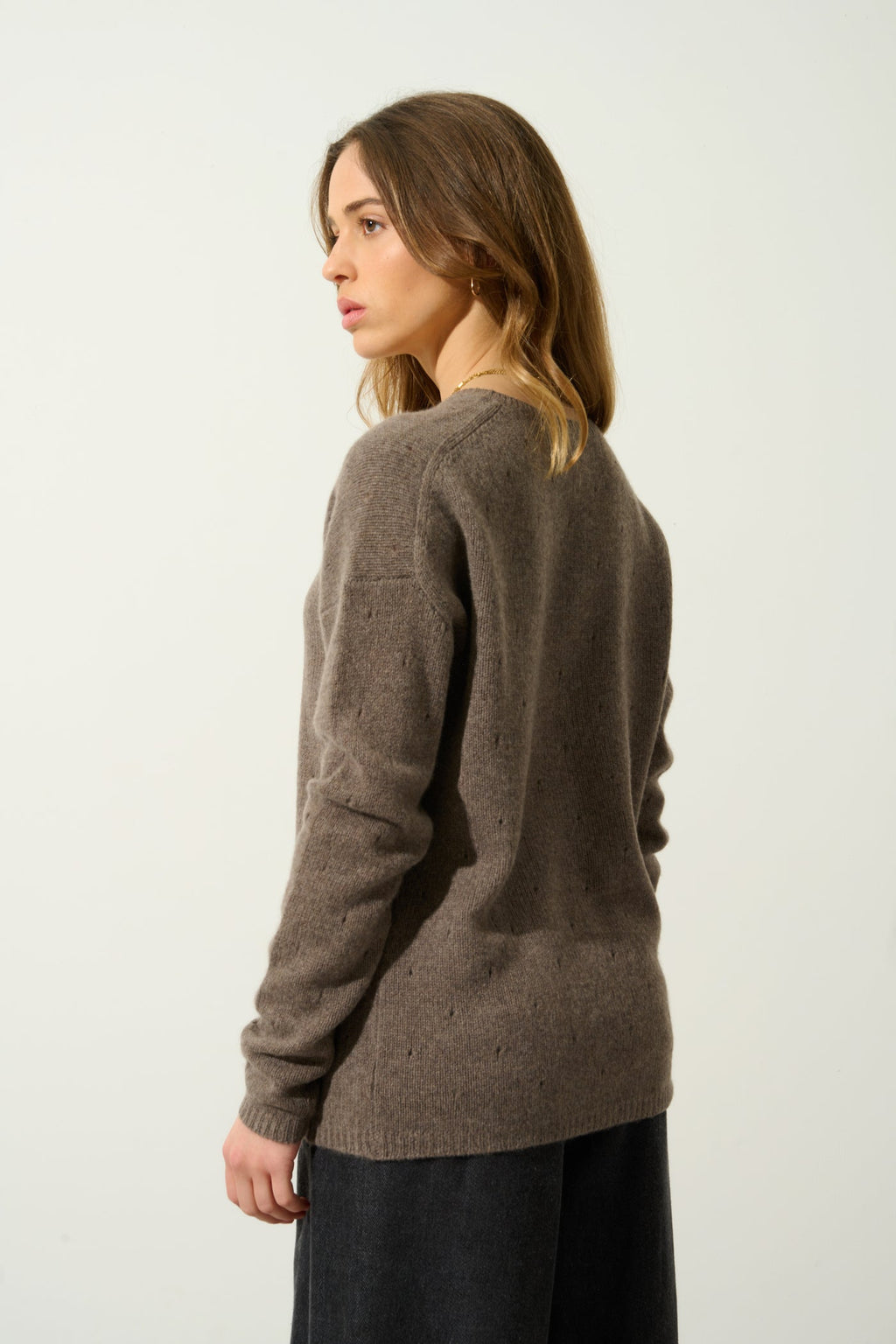 Jersey Cuello V - 100% Cachemira 4 Hilos - Taupe Chiné - Mujer