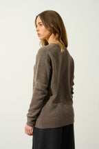 Jersey Cuello V - 100% Cachemira 4 Hilos - Taupe Chiné - Mujer