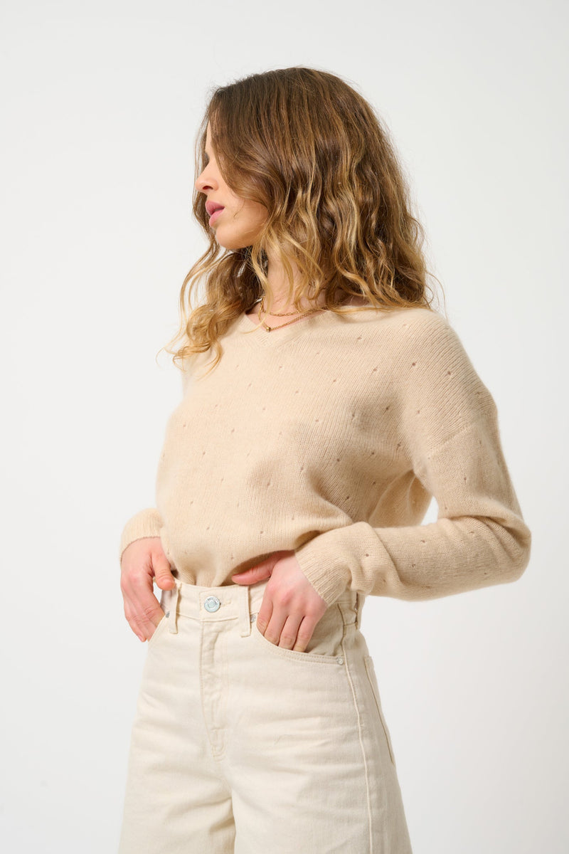 Pull Col V 4 Fils - Doty - Sable
